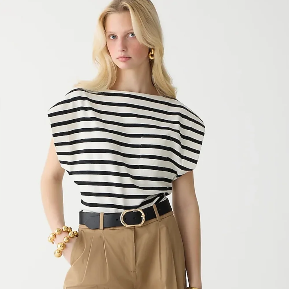 J.Crew Boatneck Muscle T-Shirt in Stripe Mariner 100% Cotton Small
